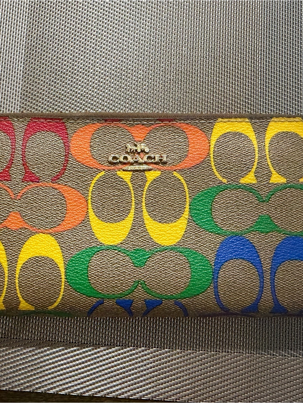 Coach Brown Signature Canvas Wallet with Rainbow 'C' Print